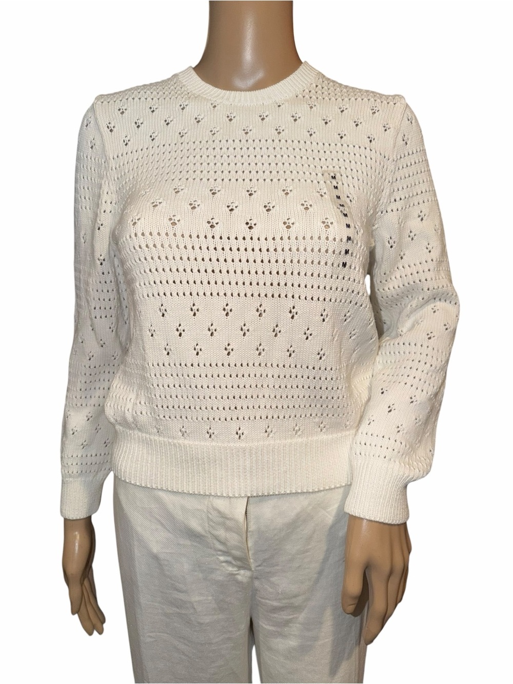 NWT Polo Ralph Lauren Womens Sweater White M Cotton with all over diamond Knit